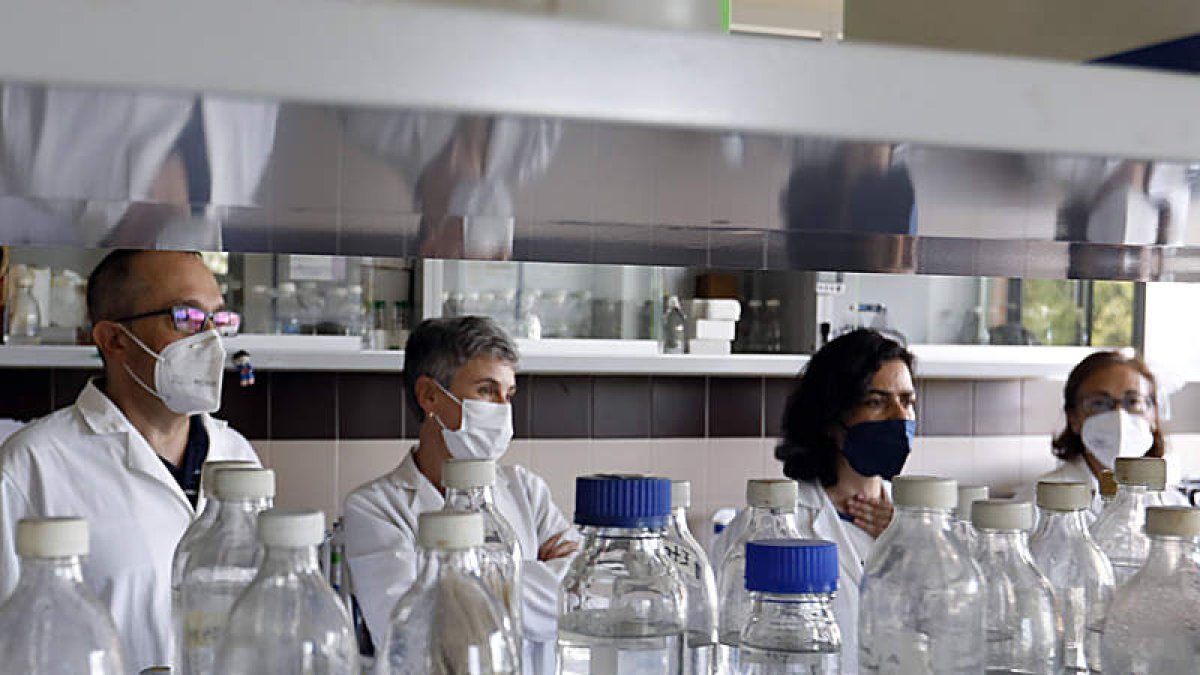 Investigadores del Inbiotec afectados por el ERE, en las instalaciones del instituto. MARCIANO PÉREZ