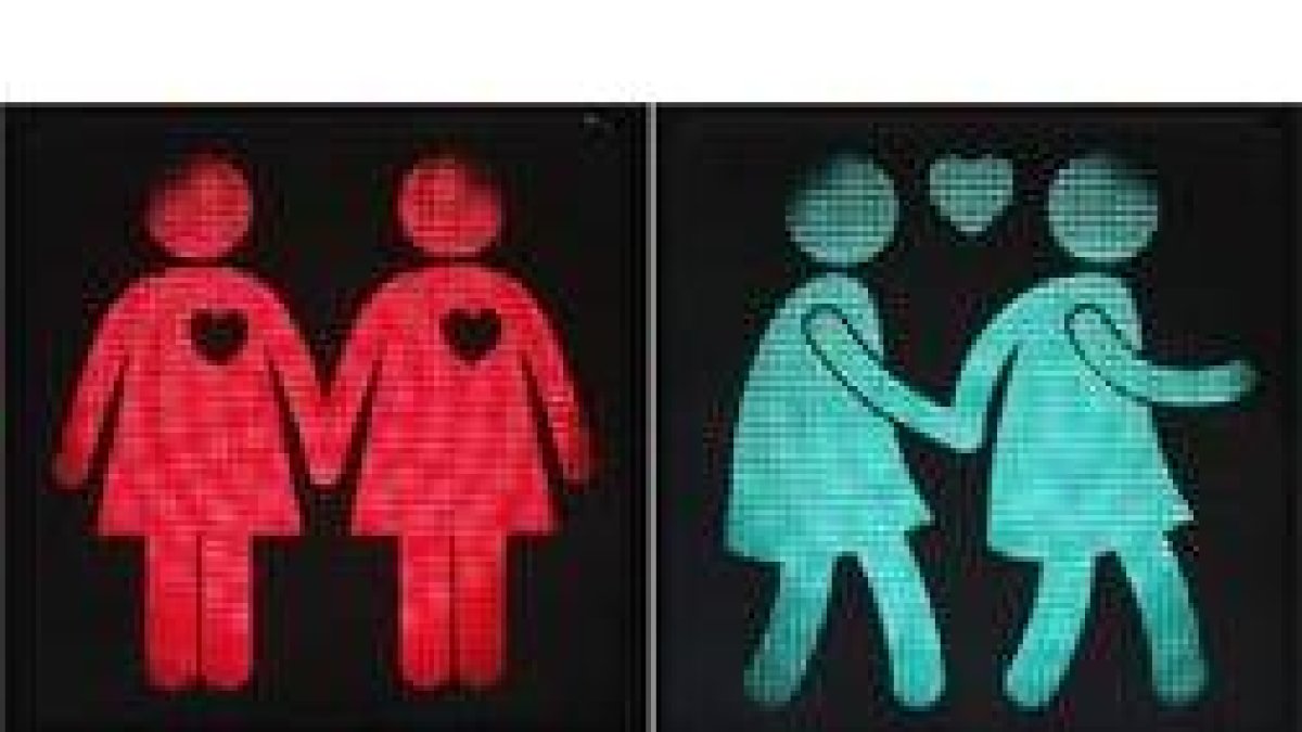 Figuras de parejas homosexuales en un semáforo de Viena.