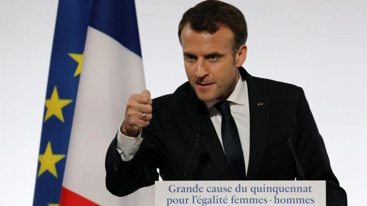 Macron, durante su discurso en el Día internacional para la eliminación de la violencia contra las mujeres, en el Elíseo, en París, el 25 de noviembre.
