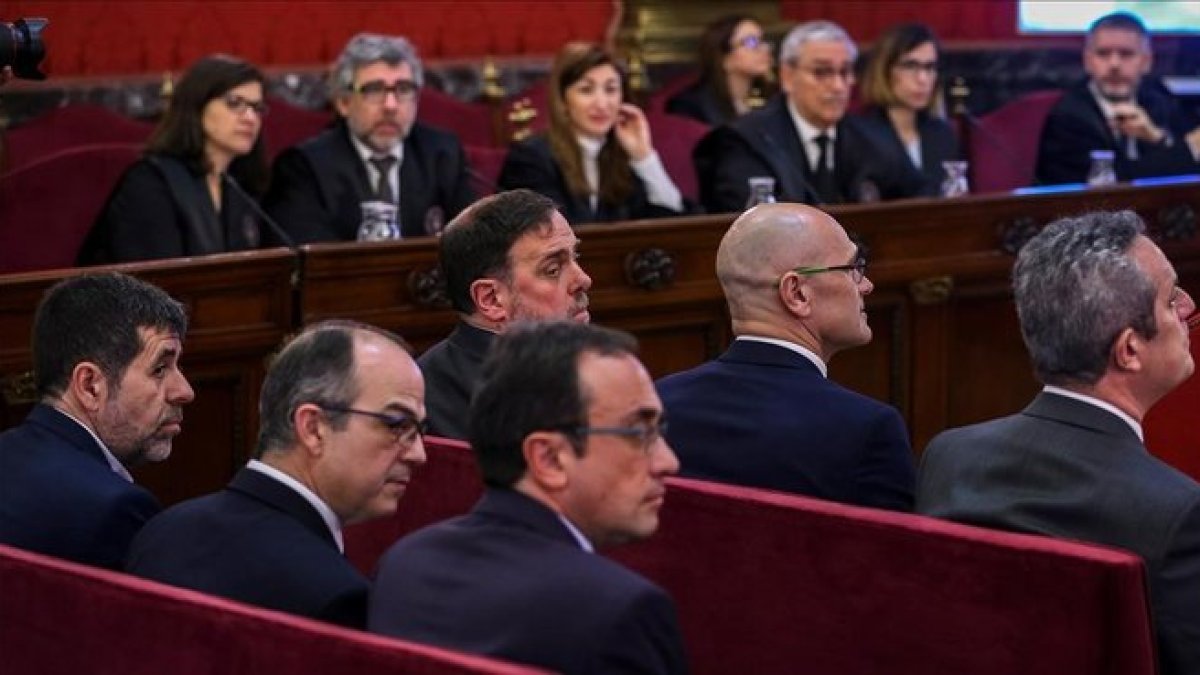 Jordi Sànchez, Jordi Turull, Josep Rull y Oriol Junqueras durante el juicio del procés en el Tribunal Supremo.