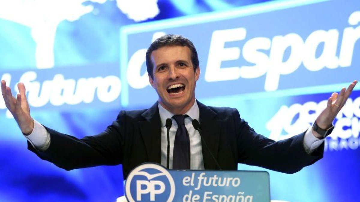 Pablo Casado, durante su discurso como candidato a la presidencia del PP.