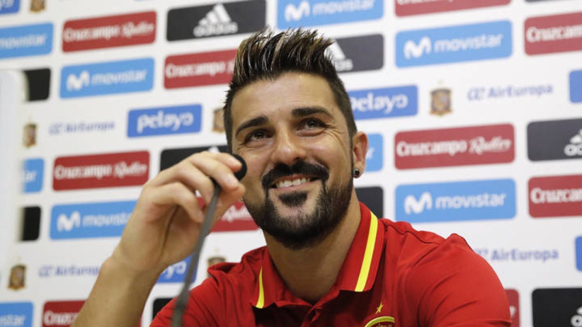 El jugador David Villa durante una rueda de prensa con la selección española en 2017. JUAN CARLOS HIDALGO