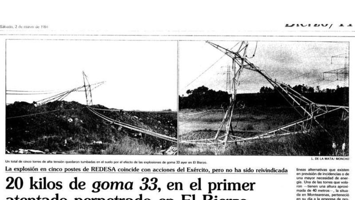 Noticia recogida en el Diario de León del 2 de marzo de 1991 en la que se recoge el atentado del Exército Guerrilleiro.