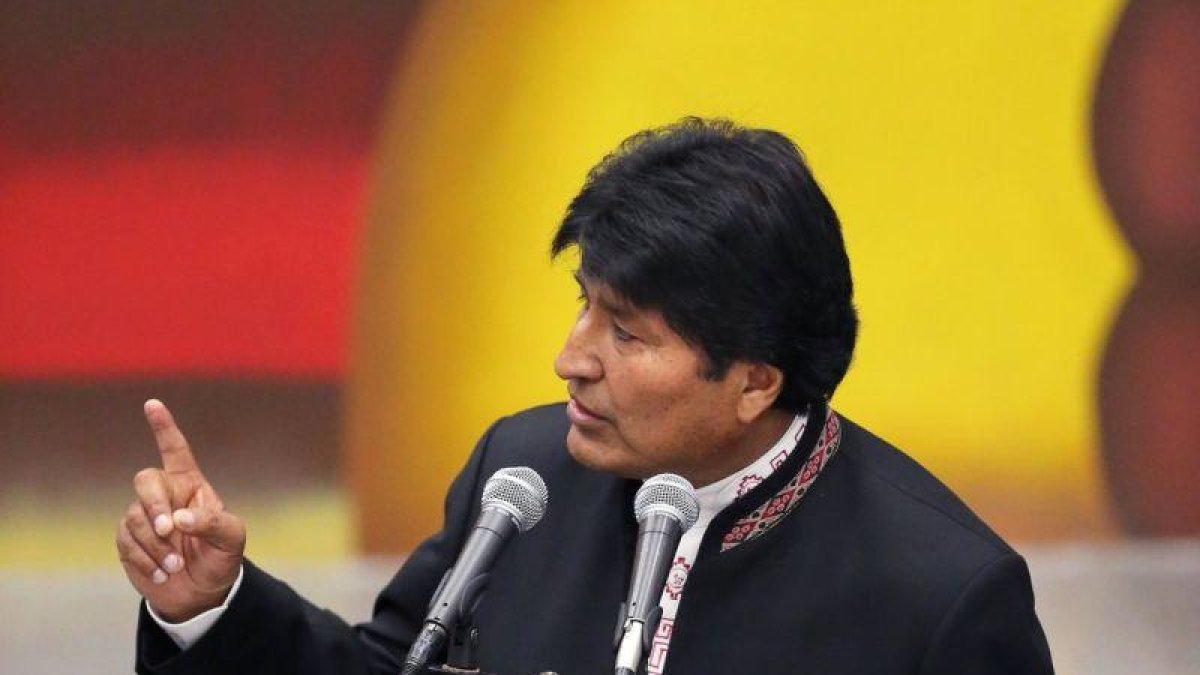 Evo Morales en un discurso en La Casa Grande del Pueblo en La Paz, Bolivia.