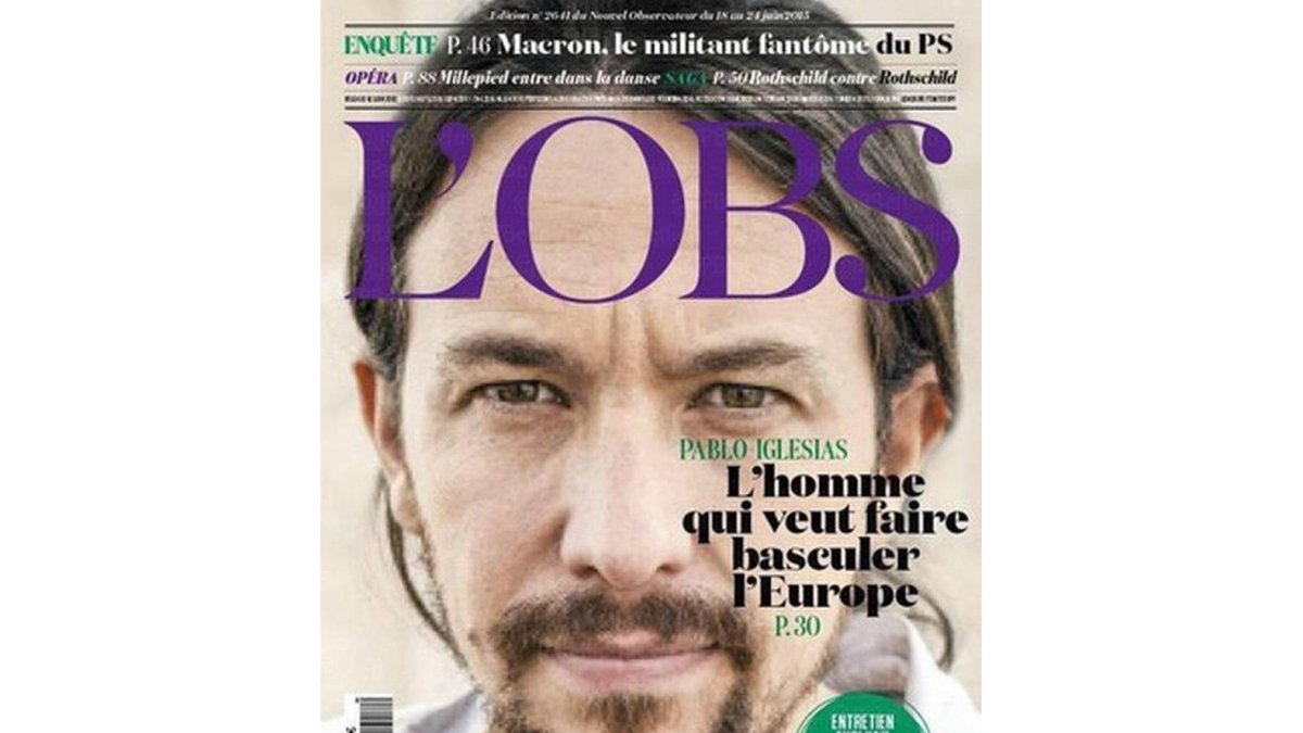 Pablo Iglesias, en la portada de 'Le Nouvel Observateur' de este domingo