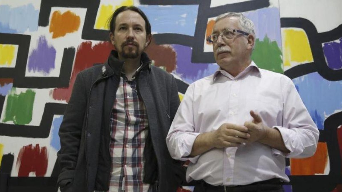 Pablo Iglesias e Ignacio Fernández Toxo tras la entrevista celebrada este miércoles.