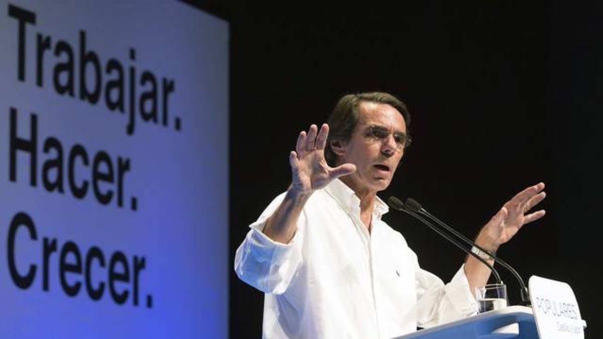 José María Aznar, durante su intervención en un acto de campaña electoral.