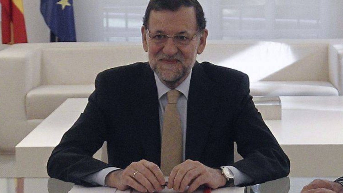 Mariano Rajoy, durante la reunión con los agentes sociales celebrada esta mañana en el Palacio de la Moncloa.