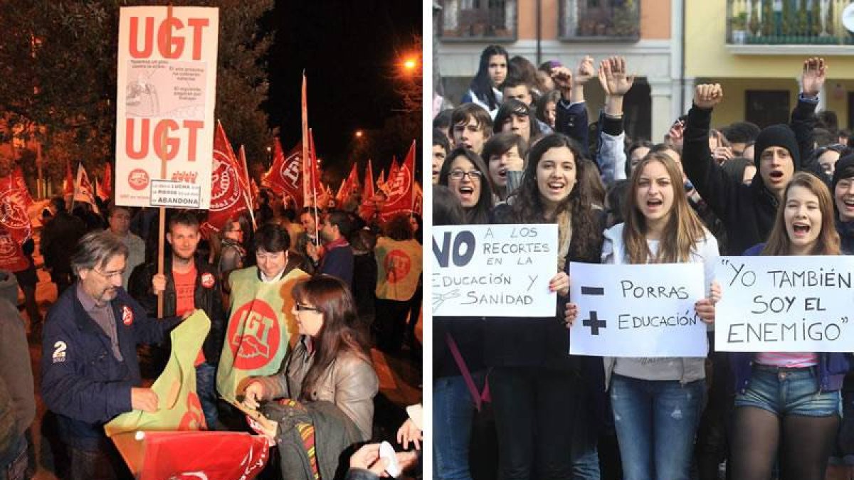 Los sindicatos se concentraron en Ponferrada ante la sede de la Junta y los alumnos, por la mañana, ante el Ayuntamiento.