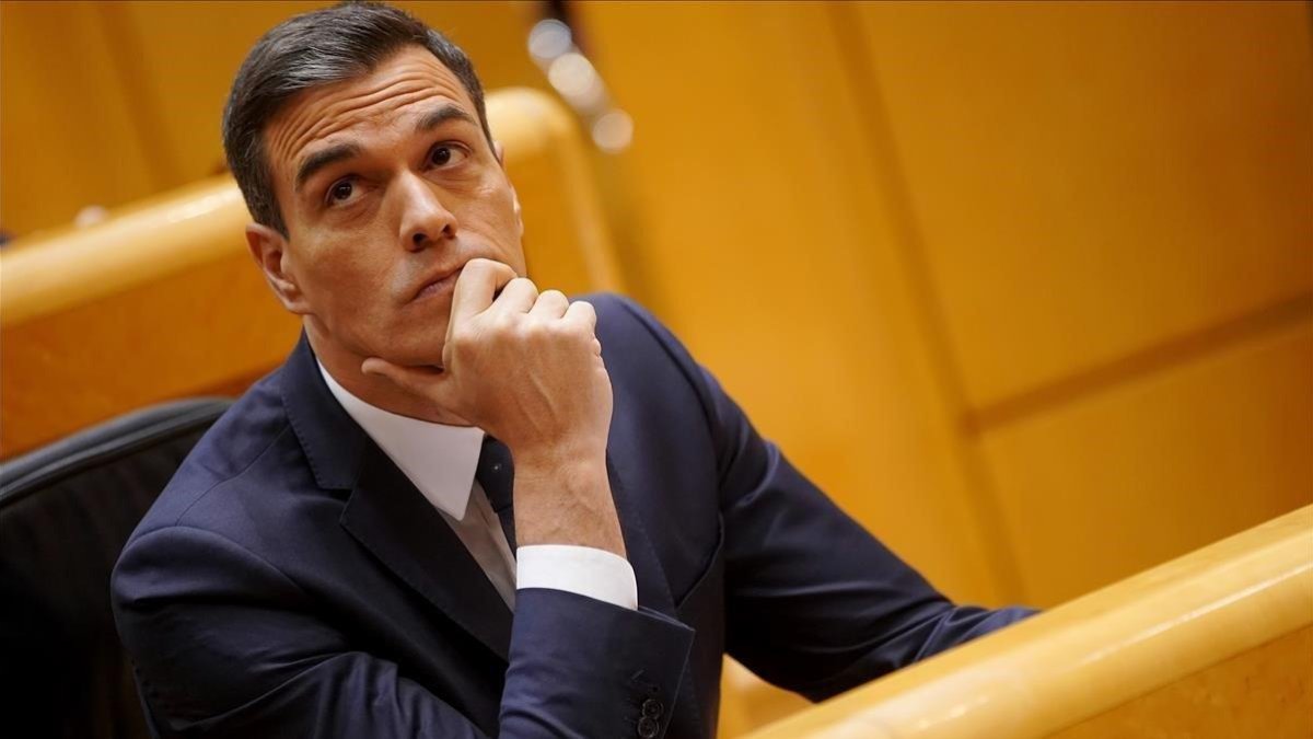 El presidente del Gobierno, Pedro Sánchez, en una comparecencia en la Moncloa.