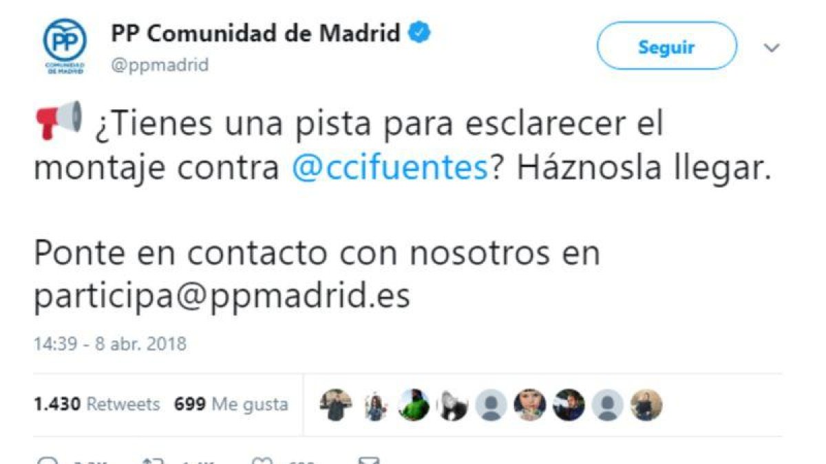 Tuit del PP madrileño.