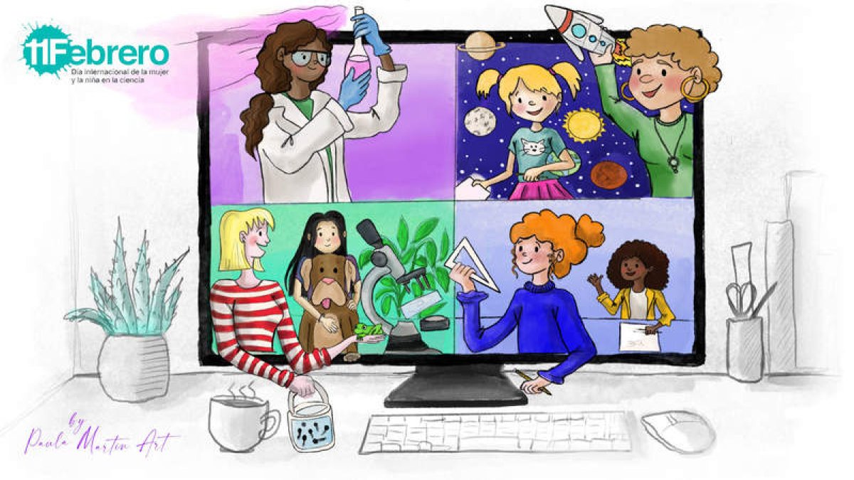 Ilustración del Día Internacional de la Niña y la Mujer en la Ciencia de la ULE. PAULA MARTÍN