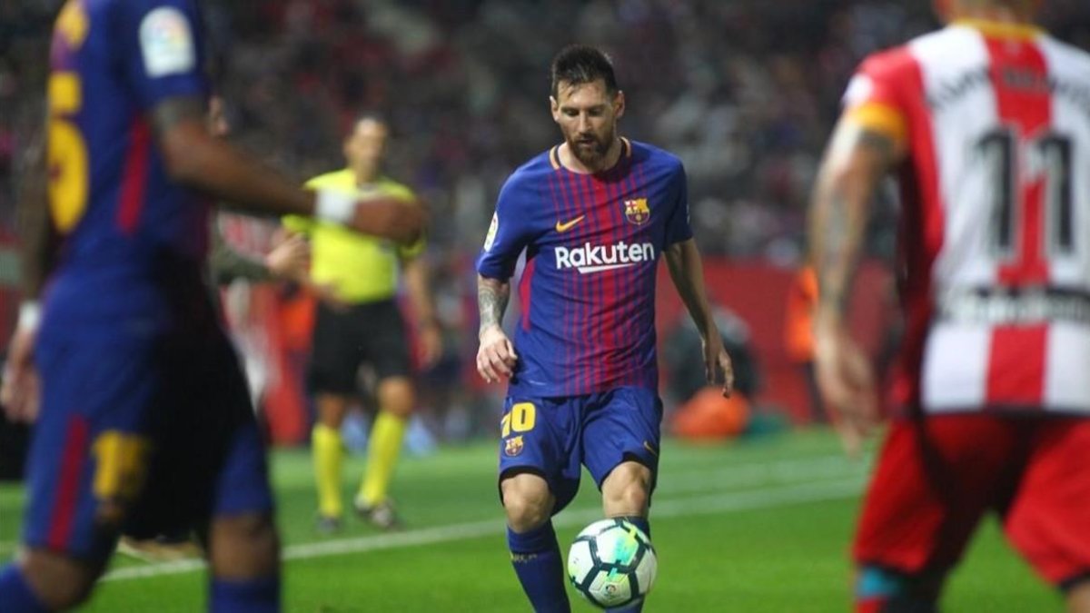Leo Messi, en el Girona-Barça de la pasada temporada en Montilivi.