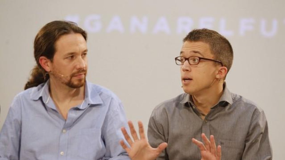 Pablo Iglesias e Íñigo Errejón, este miércoles, durante la presentación de la campaña de Podemos.