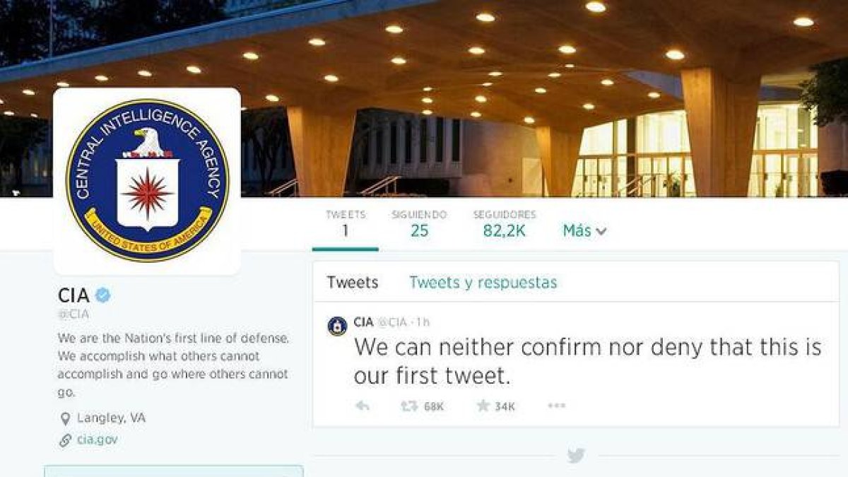 "No podemos confirmar ni negar que este es nuestro primer 'tuit'", primer mensaje de la agencia de inteligencia estadounidense.