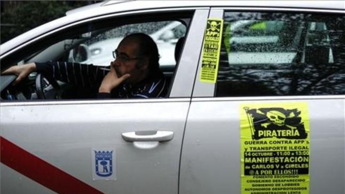 Protesta de los taxistas de Madrid contra Uber.