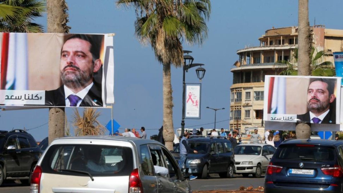 Imágenes del exprimer ministro libanés, Saad Hariri, en las calles de la capital libanesa, Beirut.