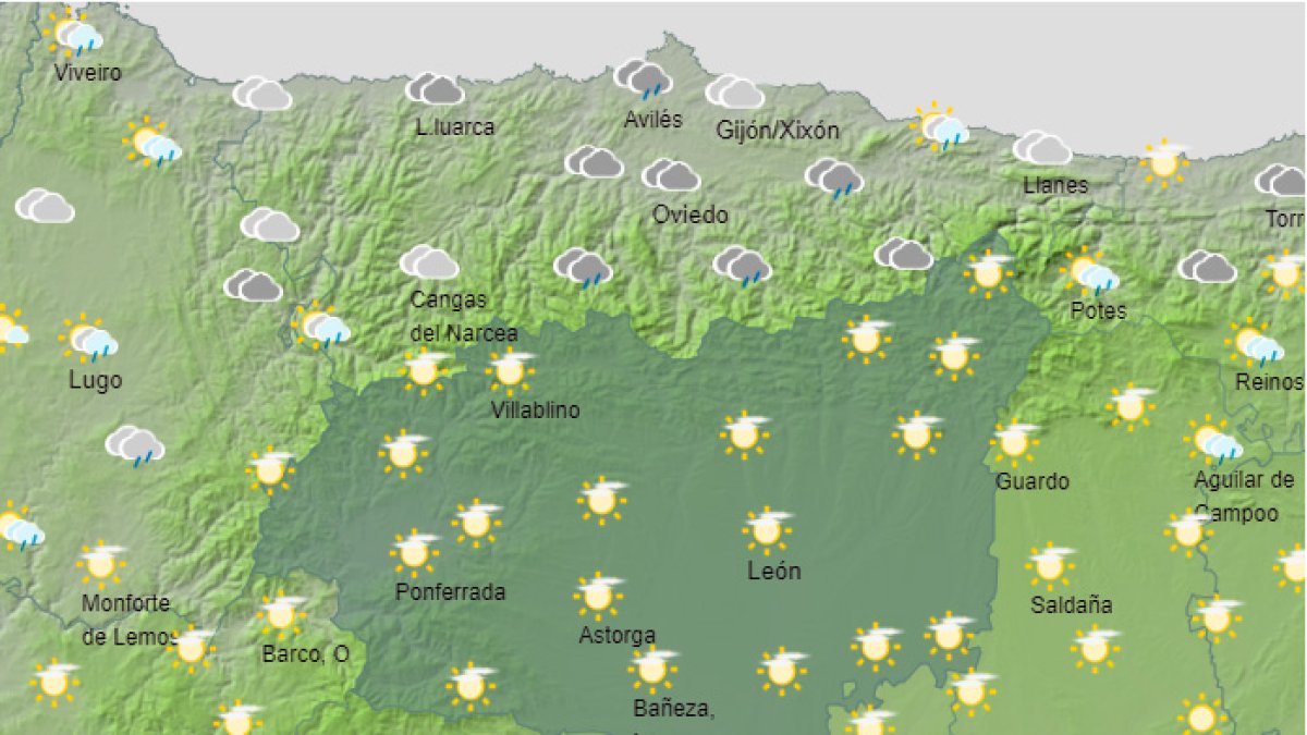 Mapa de la Agencia Estatal de Meteorología con la previsión del estado del cielo en León. AEMET