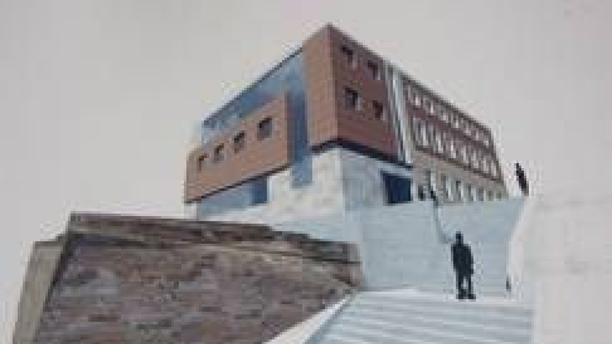 La fotografía muestra la propuesta de fachadas del futuro cuartel visto desde la bajada de La Brecha