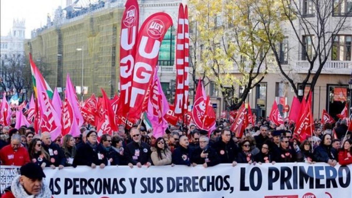 Manifestación de CCOO y UGT en Madrid.