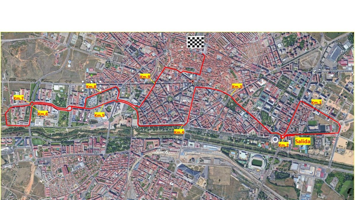 Tramos que recorrerá los '10 km Ciudad de León' y que serán cortados al tráfico.  AYUNTAMIENTO DE LEÓN
