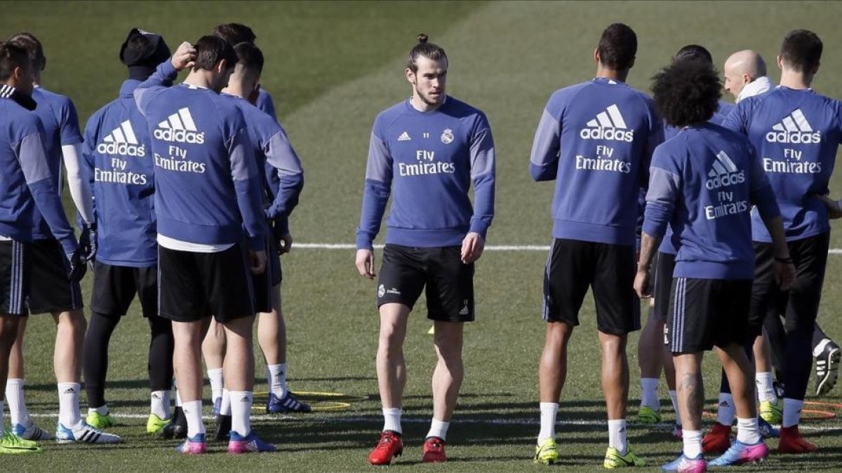 Gareth Bale, durante un entrenamiento con el Madrid.