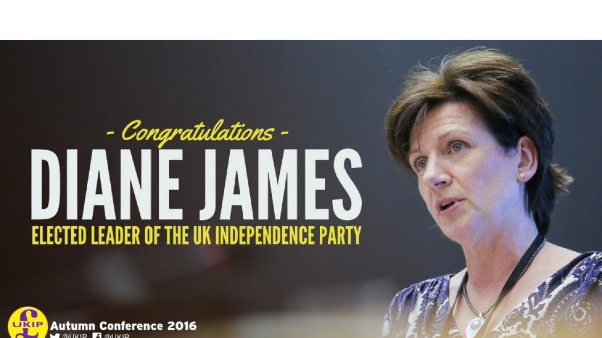 Foto de propaganda de Diane James, nueva líder del UKIP.