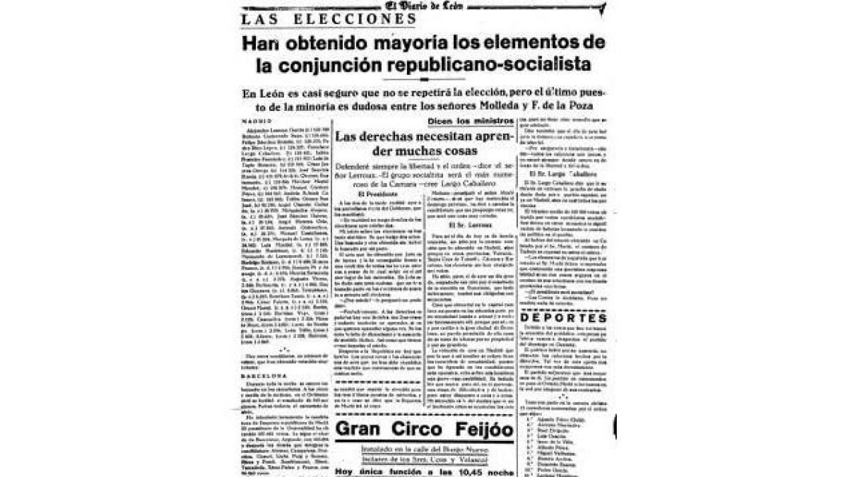 Página del Diario en el que da cuenta de los resultados electorales de 1931