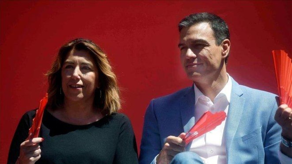 Susana Díaz y Pedro Sánchez, durante un mitin en Córdoba, este miércoles.