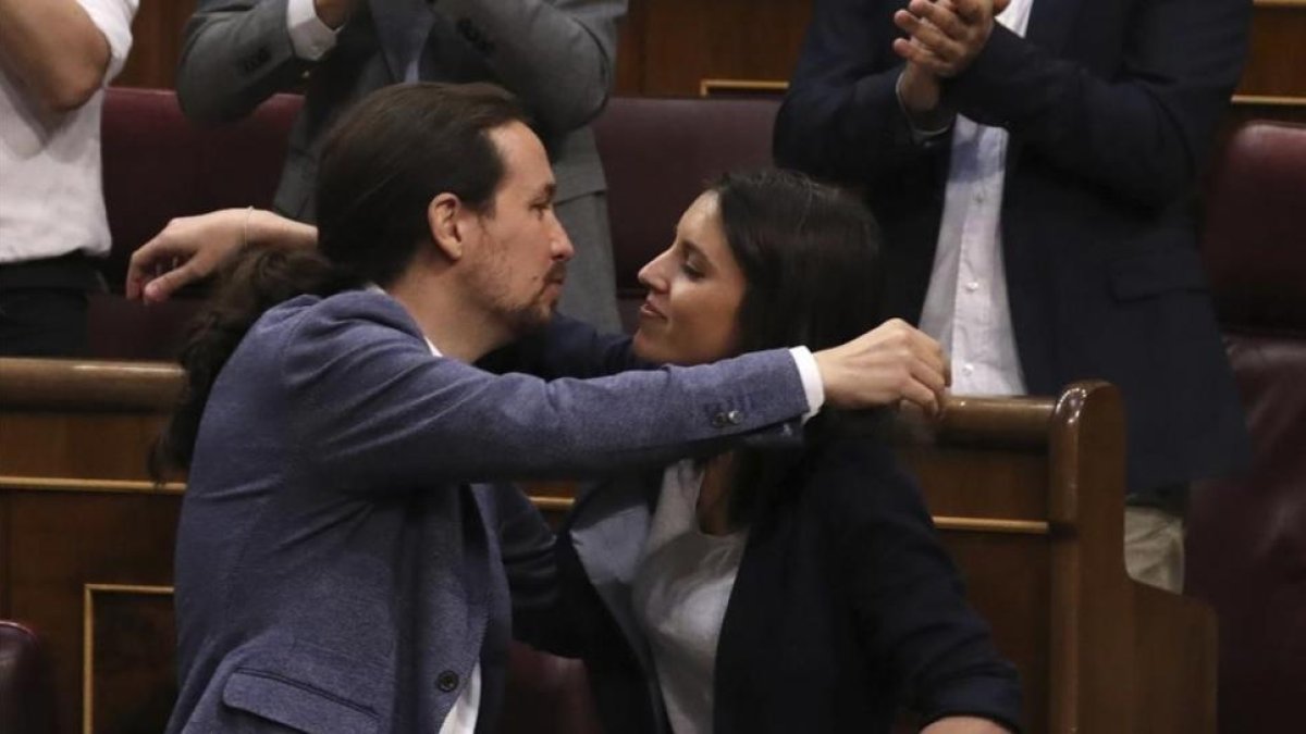 Pablo Iglesias e Irene Montero, este martes en el Congreso.