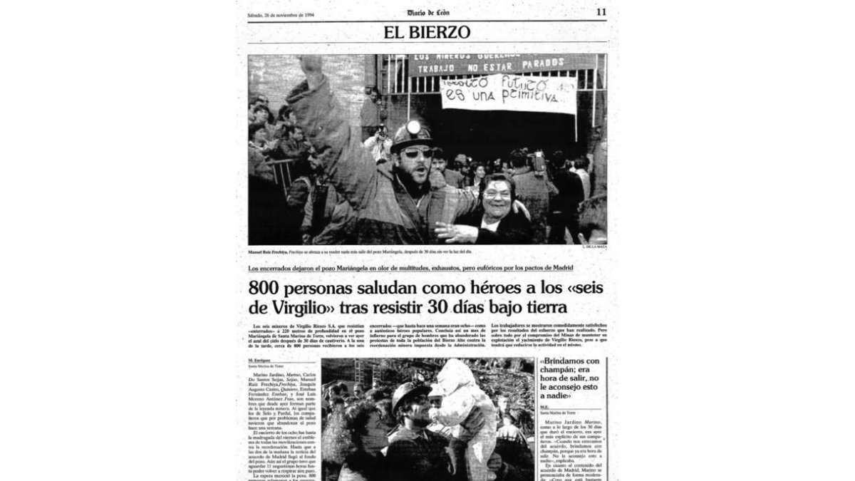 Página de Diario de León del 26 de noviembre de 1994 con la crónica de la salida del encierro.