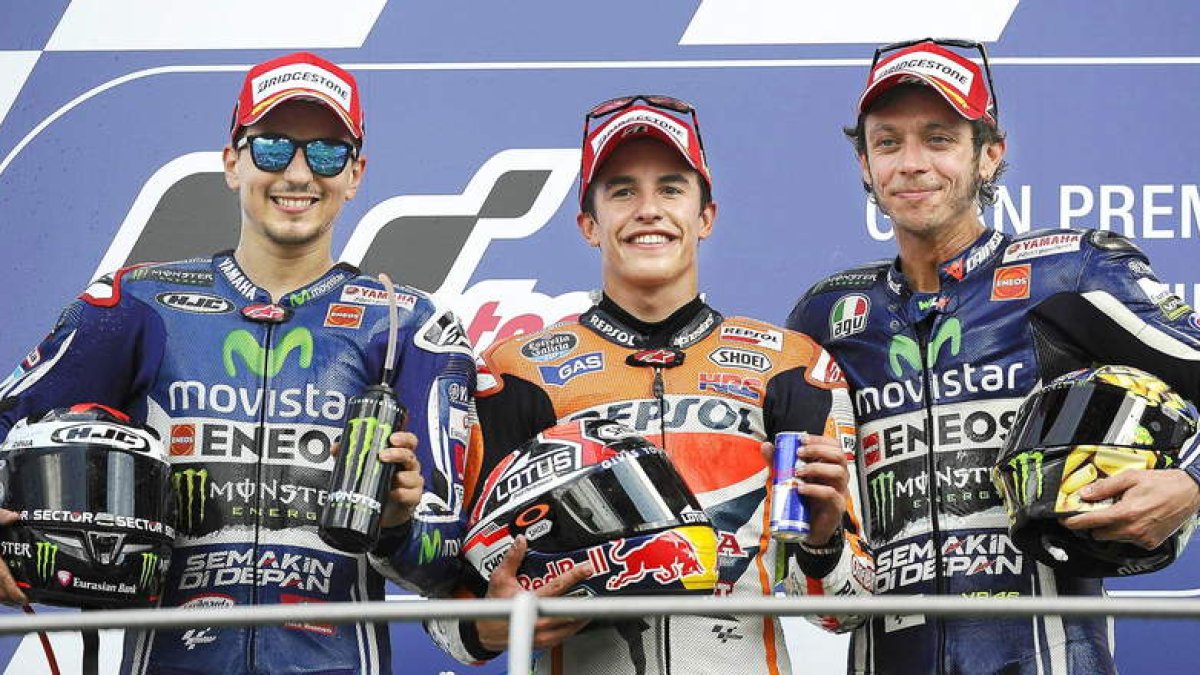 Lorenzo, Márquez y Rossi, el podio del Gran Premio de Italia.