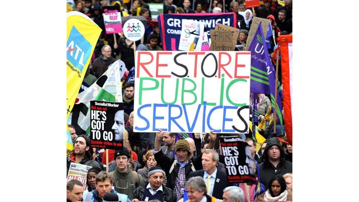 Imagen de la manifestación de funcionarios en Londres.