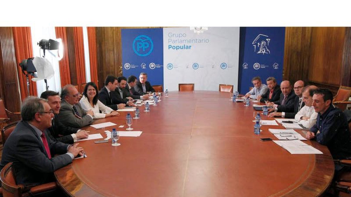 Representantes de Carbunión y los sindicatos se reunieron ayer con el Grupo Parlamentario Popular en Madrid. RAQUEL P. VIECO