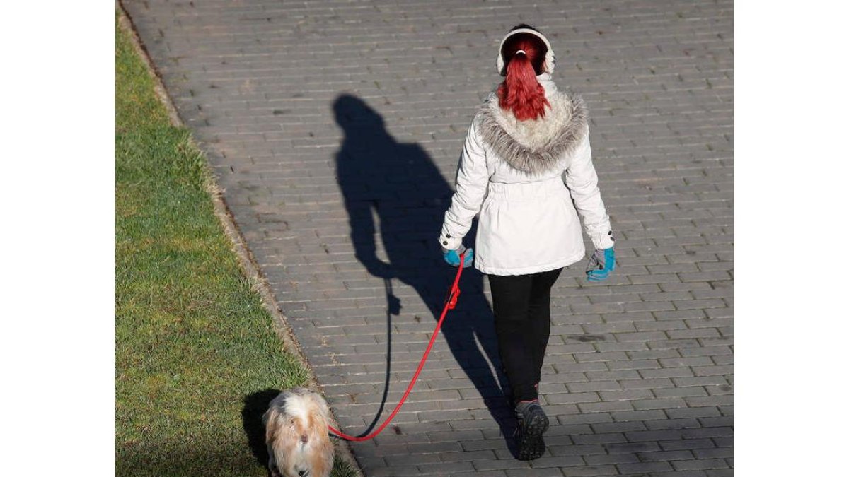 Una mujer pasea a su perro por el río Bernesga. JESÚS F. SALVADORES