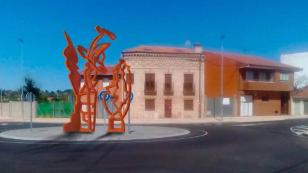 Imagen virtual de la escultura colocada en el centro de la rotonda de la plaza de España de Armunia. DL