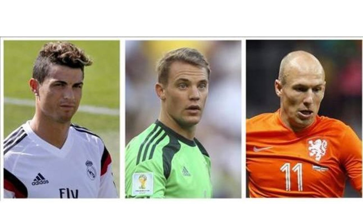 Ronaldo, Neuer y Robben, los tres candidatos a mejor jugador europeo.