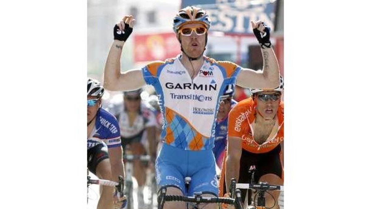 Tyler Farrar a su llegada a meta como vencedor en la etapa.