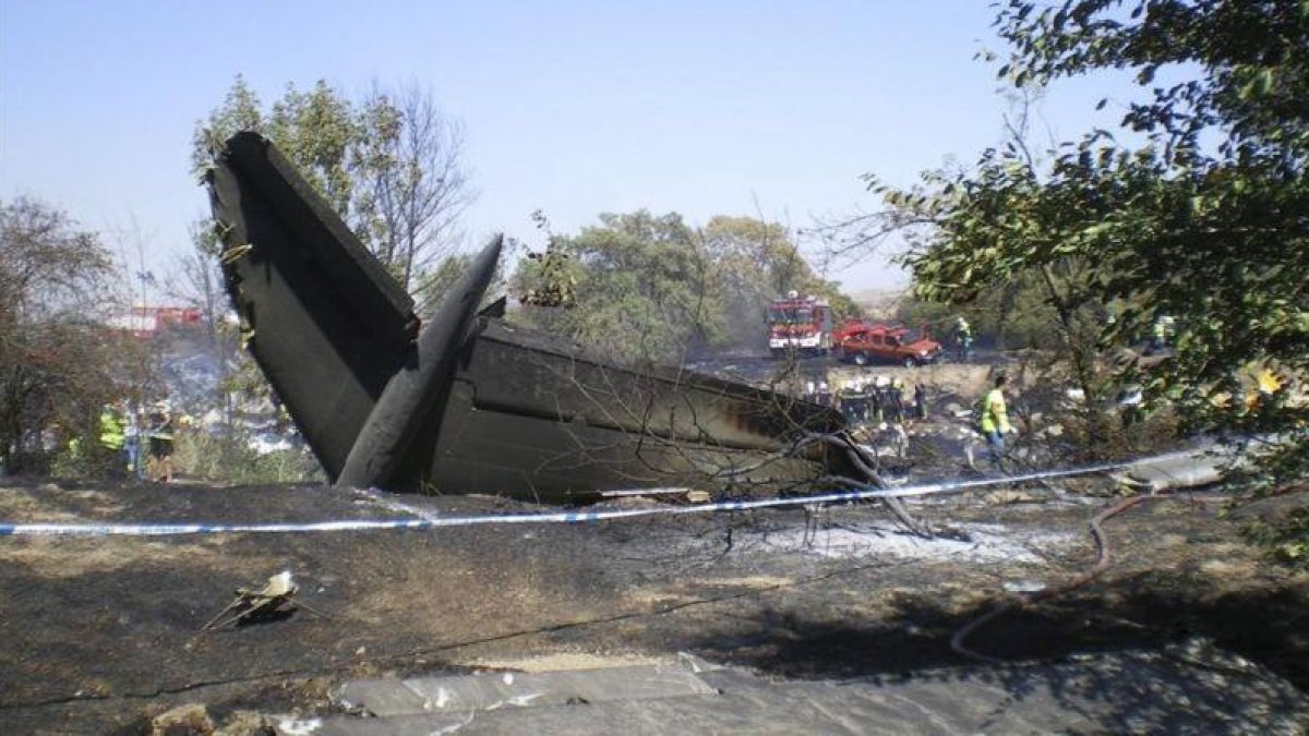 Los restos del avión de Spanair que el 20 de agosto del 2008 se estrelló poco después de despegar en Barajas.
