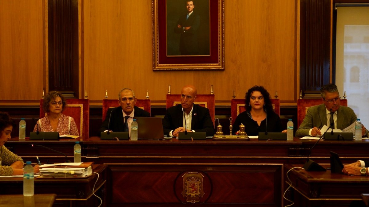 Evelia Fernández, Vicente Canuria, José Antonio Diez, Vera López y Luis Miguel García Copete, en el Pleno de esta mañana. MIGUEL F.B.