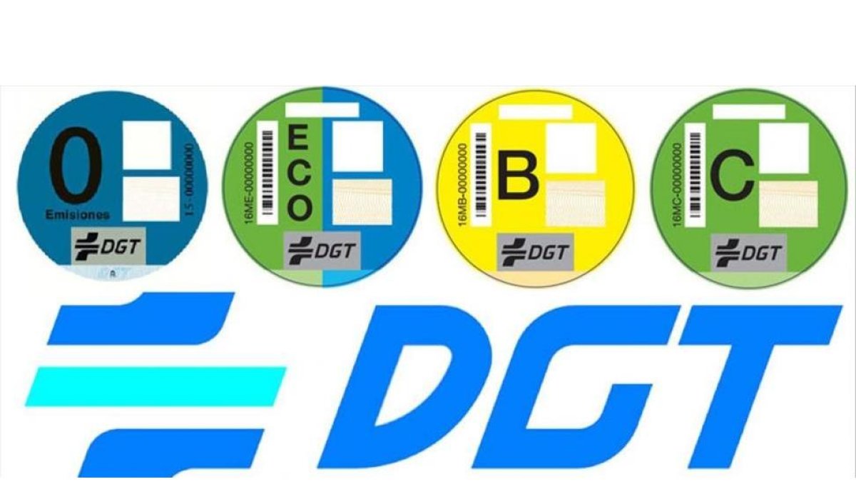 Etiquetas medioambientales de la DGT.