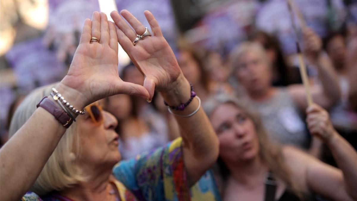 Concentración en el Ministerio de Justicia en contra de salida en libertad de los miembros de La Manada, el pasado 22 de junio.