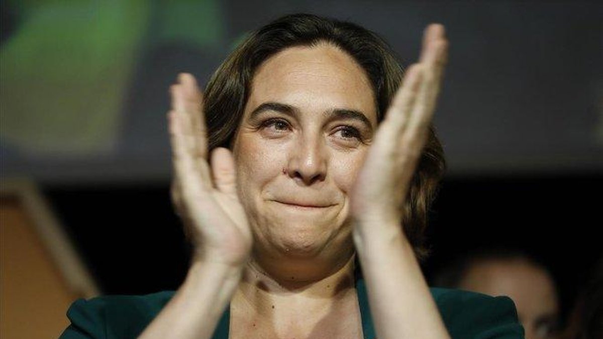 Ada Colau, durante la noche electoral del 26-M.