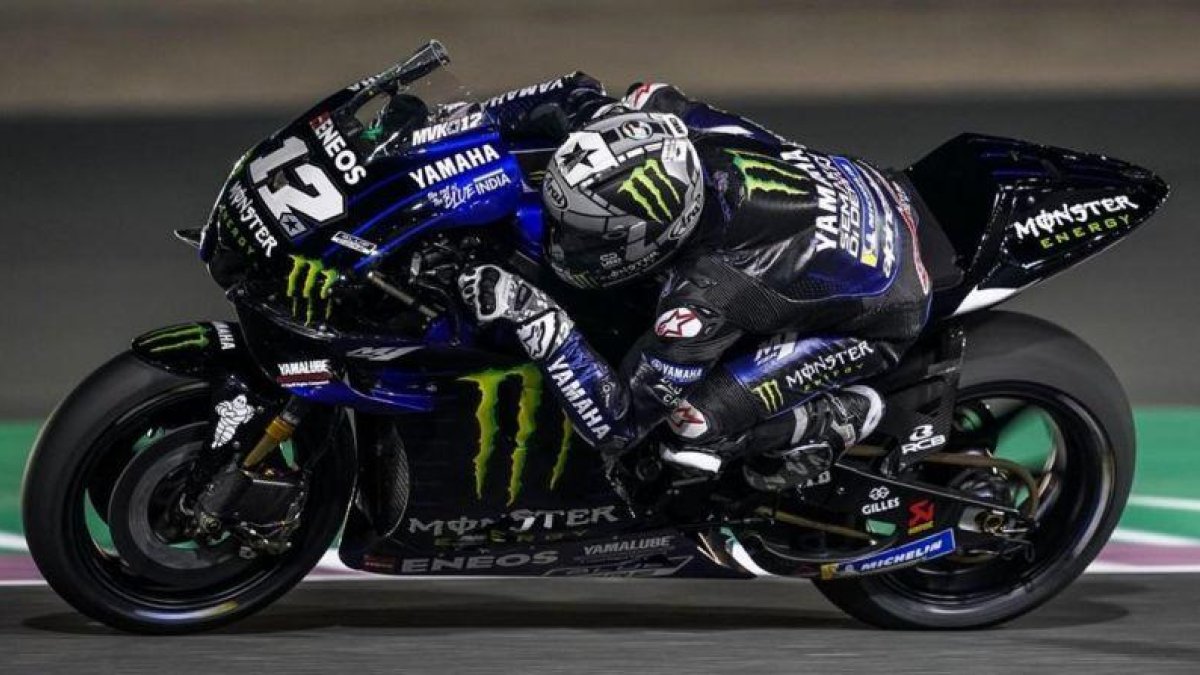 Maverick Viañles (Yamaha), en su vuelta rápida de hoy, que le otorgó la pole en Doha, Catar.