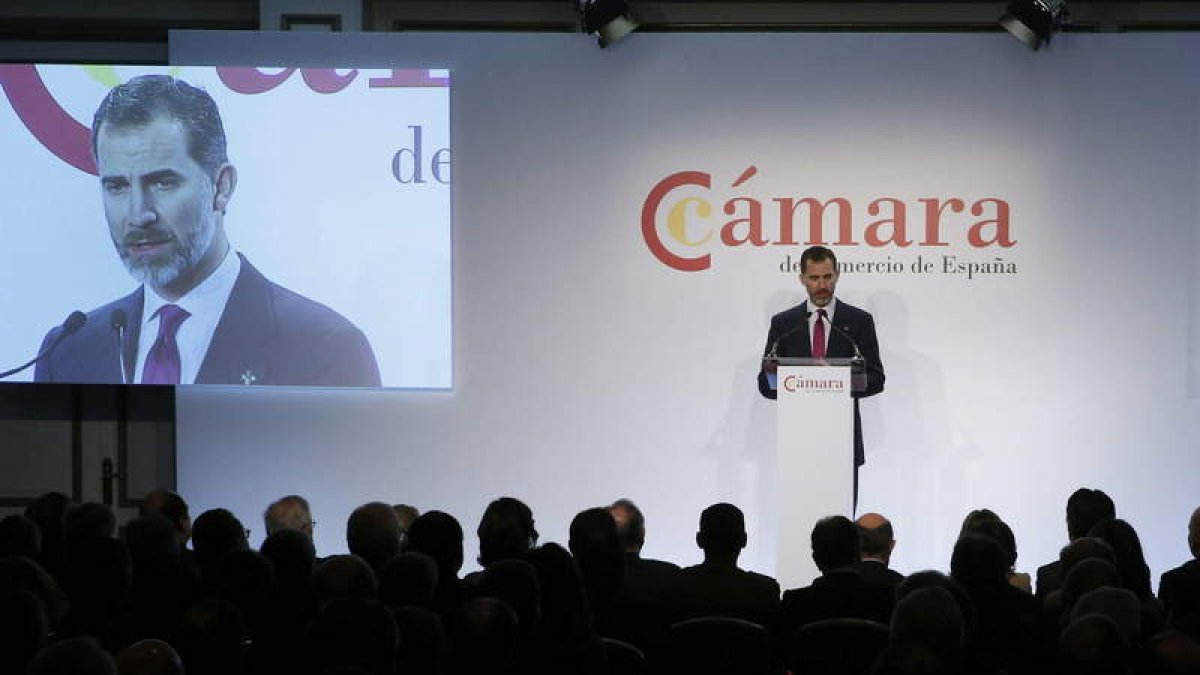 El rey durante la presentación oficial de la nueva Cámara de Comercio de España.
