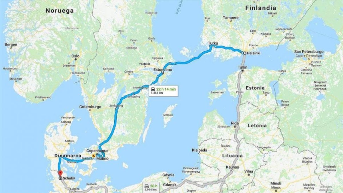 El recorrido en coche de Carlos Puigdemont desde Finlandia a Alemania.