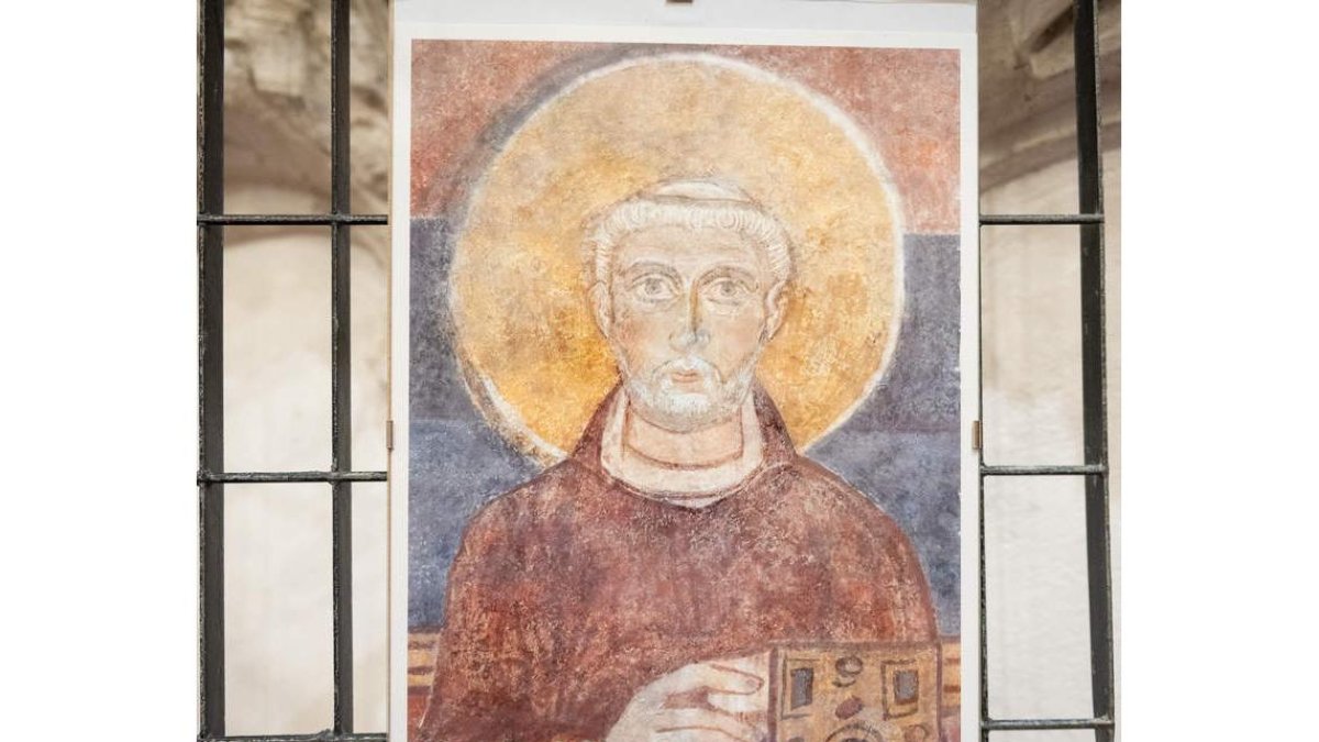 El retrato del santo de los enamorados recuperado digitalmente. EFE / CENACOLO SAN MARCO DE TERNI