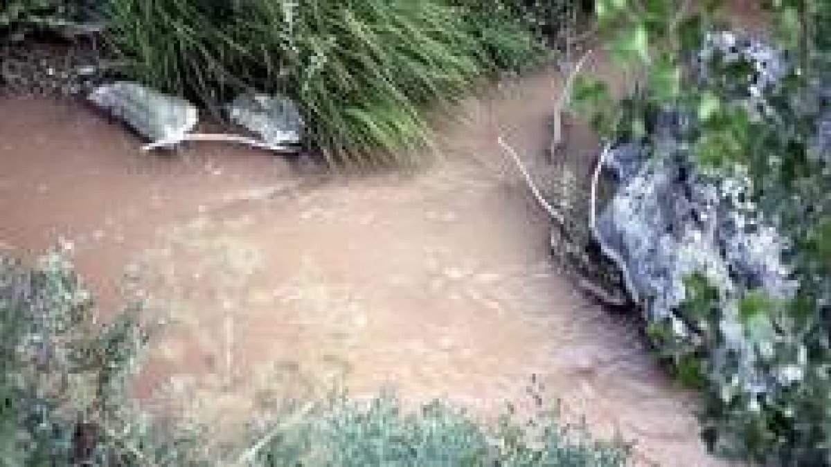 Estado del arroyo de Buiza después de salir los vertidos de agua desde los trabajos del AVE
