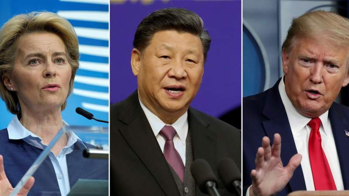 Ursula Von Der Leyen, Xi Jinping, y Donald Trump. EFE