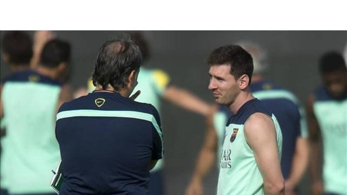 Martino y Messi, en un entrenamiento del Barça.